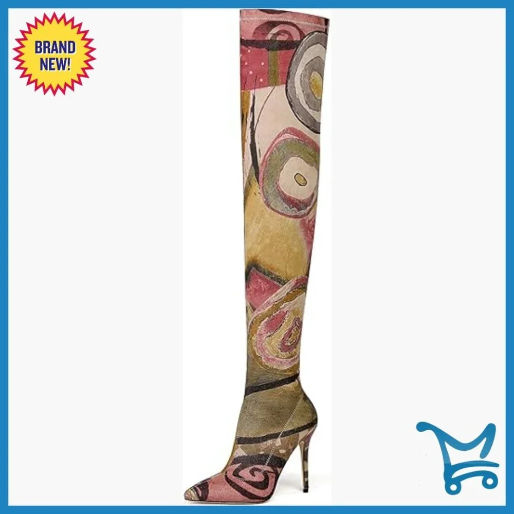 Women's Thigh High Boots Pointed Toe Stiletto Heel Denim Over The Knee